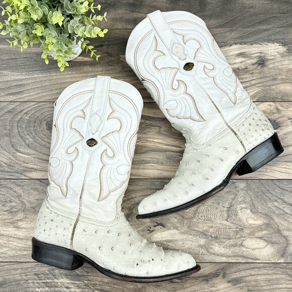 Los Altos Other - Los Altos Mens 10EE WIDE White Genuine Ostrich Leather Cowboy Western Boots